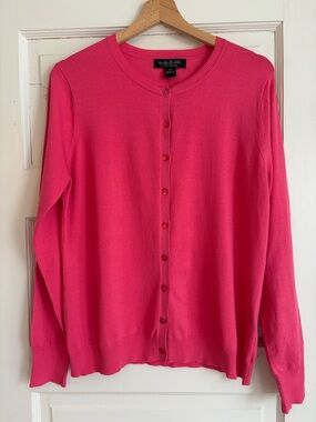 NWT August Silk Bright Pink Button-Front Crewneck Cardigan size XL